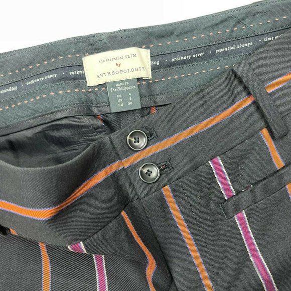 Anthropologie Essential Slim Striped Pant Cotton Blend Pocket Flat Front Women 4 - Picture 8 of 10